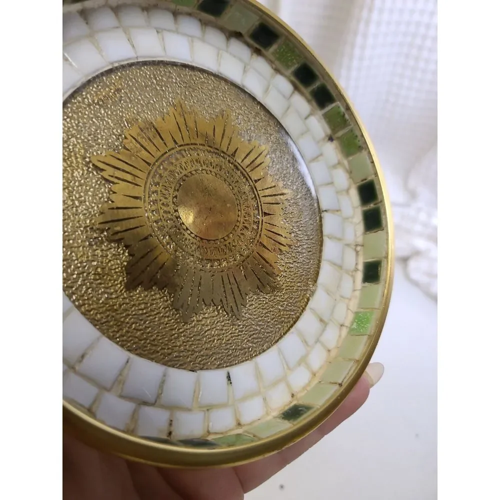 Nesting Set MCM Mosaic Tile Coasters NUT‎ DISH Ashtrays Lynn Paulin Gold Gilt - Picture 3 of 11